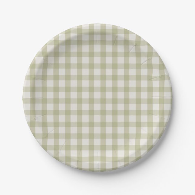 Einfach Sage Grün Gingham Pappteller (Vorderseite)