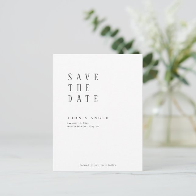 Einfach sauber minimalmodern Save the Date Postkarte (Stehend Vorderseite)