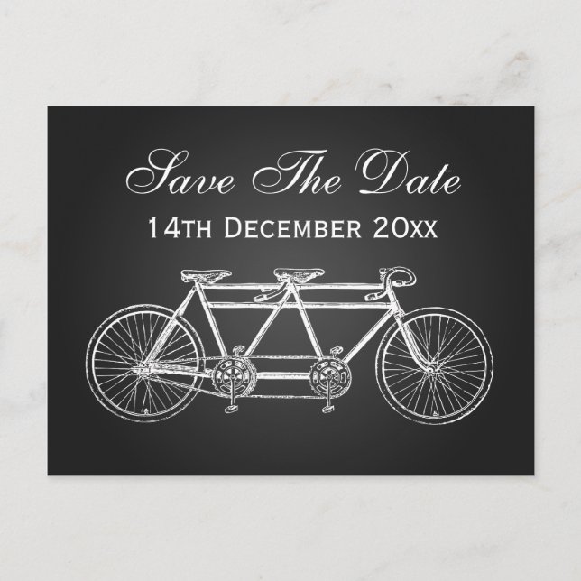 Einfach Save the Date Tandem Bike Black Ankündigungspostkarte (Vorderseite)