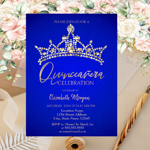 Einfach Schicke Krone Blau Quinceañera Einladung