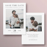 Einfach schicke moderne Multi-Foto-Hochzeit Save The Date<br><div class="desc">Diese einfache, elegante moderne Foto Hochzeit speichern Sie das Datum flache Karte Vorlage zeigt Ihre Namen und Details in schwarz. Es sieht großartig aus mit scharfen oder abgerundeten Ecken, versuchen Sie beide Aussehen im Bearbeitungsmodus zu sehen, welche Greifer Sie greifen! Die Standardtextfarbe ist schwarz, die senkrechten Linien vorne und die...</div>