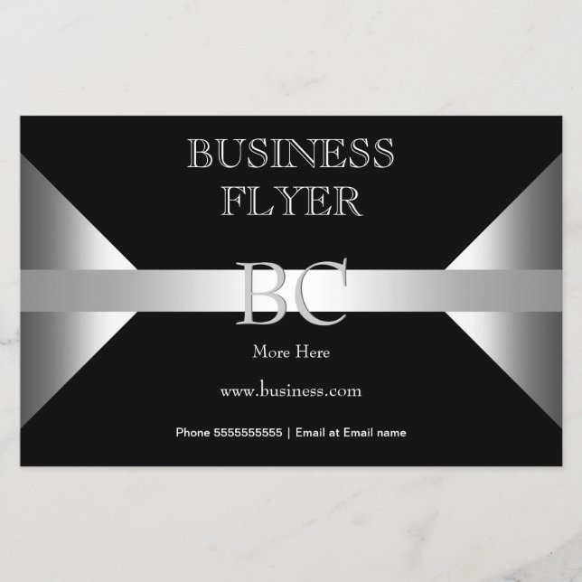 Einfach schlichtes Silber Schwarz Weiß Monogramm 4 Flyer (Vorne)