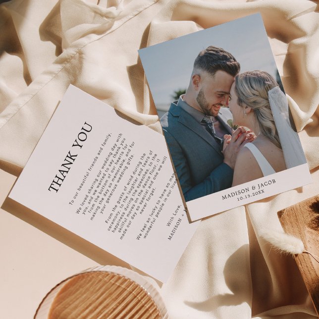 Einfach Schlichtes Weiß mit Foto Hochzeit Dankeskarte (Von Creator hochgeladen)