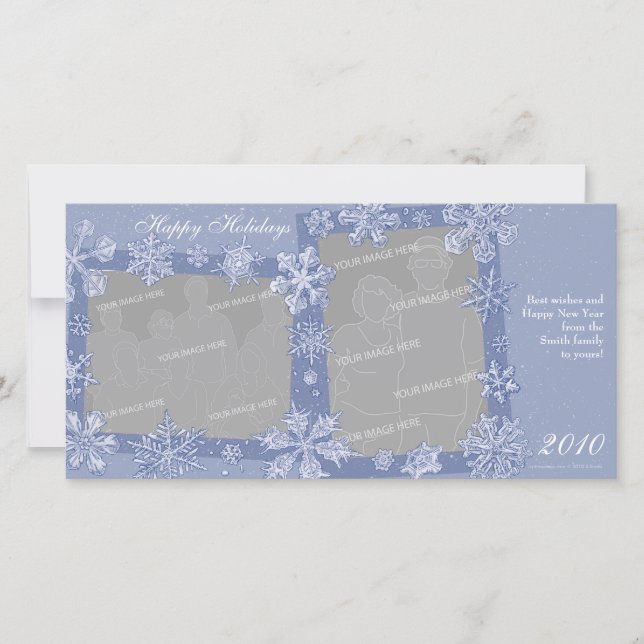 Einfach Schneeflocken Personalisierte Doppelfotoka Feiertagskarte (Vorderseite)