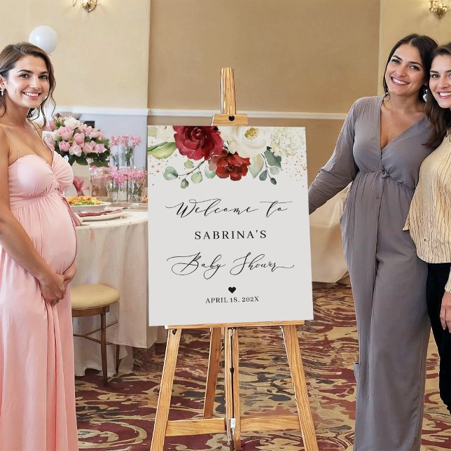 Einfach schönes Red White Floral Baby Duschzeichen Poster (Von Creator hochgeladen)