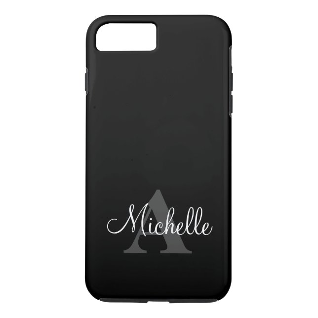 Einfach Schwarz Grau - Ihr Monogramm Personalisier Case-Mate iPhone Hülle (Rückseite)