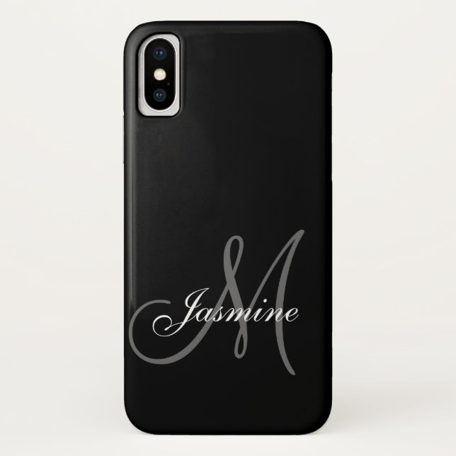 Einfach Schwarz Grau Ihr Name Monogramm Case-Mate iPhone Hülle (Rückseite)