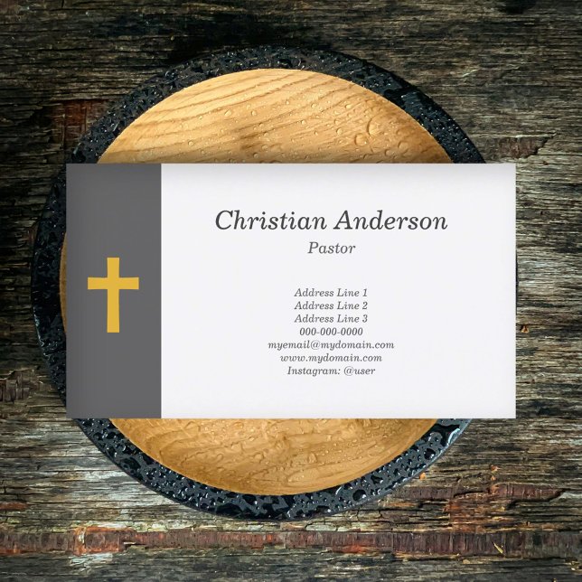Einfach, schwarz mit einem Goldkreuzpastor Visitenkarte (Simple, Black with a Gold Cross Pastor Business Card)