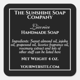 Einfach schwarz mit weißem Textetikett Quadratischer Aufkleber