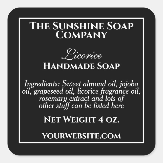 Einfach schwarz mit weißem Textetikett Quadratischer Aufkleber (Vorderseite)