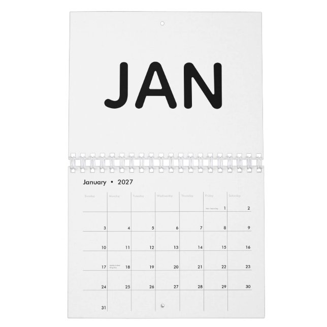 Einfach Schwarz und Weiß 2026 Kalender (Jan 2027)