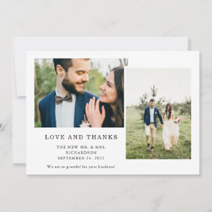 Einfach Schwarz und Weiß   Hochzeit mit drei Fotos Dankeskarte