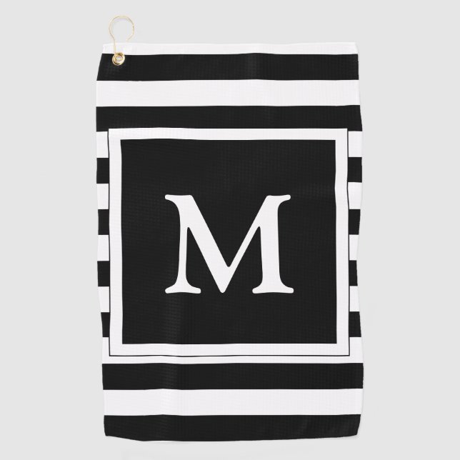 Einfach Schwarz und Weiß Mit Monogramm Golfhandtuch (Vorderseite)