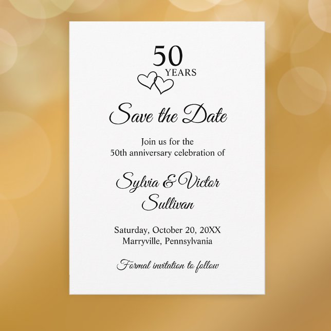 Einfach Schwarz & Weiß 50. Hochzeitstag Save The Date (Black and white custom elegant script save the date 50th wedding anniversary party invitation 
)