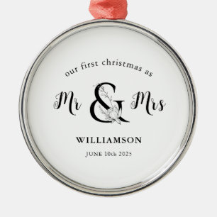 Einfach Schwarz & Weiß Mr & Mrs. 1. Weihnachten Ornament Aus Metall