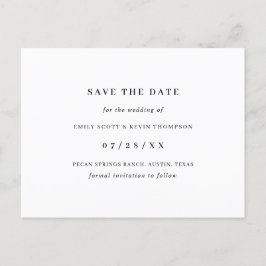 Einfach Schwarz-weiß Save the Date Minimalistisch Ankündigungspostkarte