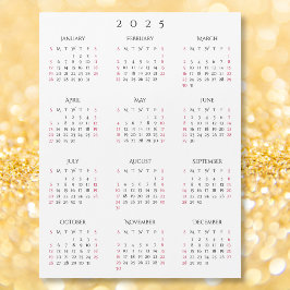 Einfach Schwarz-weißer Magnetkalender 2025 Neujahr Magnetkarte