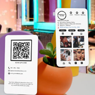 Einfach Schwarz-weißer Salon Instagram QR Code Mod Visitenkarte