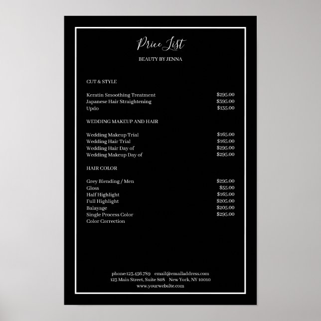 Einfach Schwarz-weißes Preislisten-Poster Poster (Vorne)