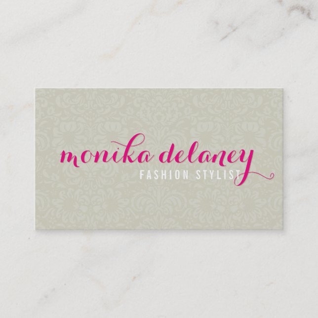 EINFACH SCRIPT TYPE DAMASK niedlich taupe pink Visitenkarte (Vorderseite)