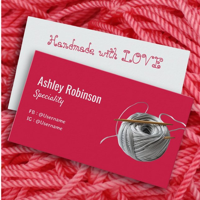 Einfach silberner Haken, handgefertigt mit Liebe Visitenkarte (Simple silver yarn crochet hook handmade with love business card)