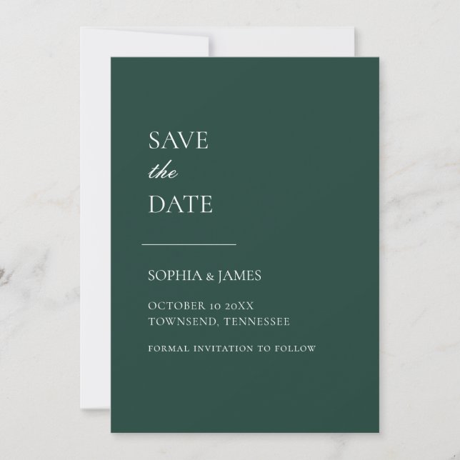 Einfach Smarald Green Typografie Moderne Save The Date (Vorderseite)