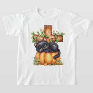 Einfach so herumhängend, ruhendes Kätzchen im Kürb T-Shirt