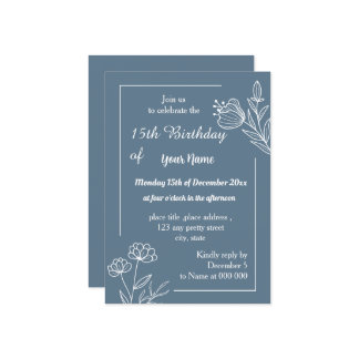 Einfach staubblauer Blumengeburt Einladung