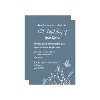 Einfach staubblauer Blumengeburt Einladung
