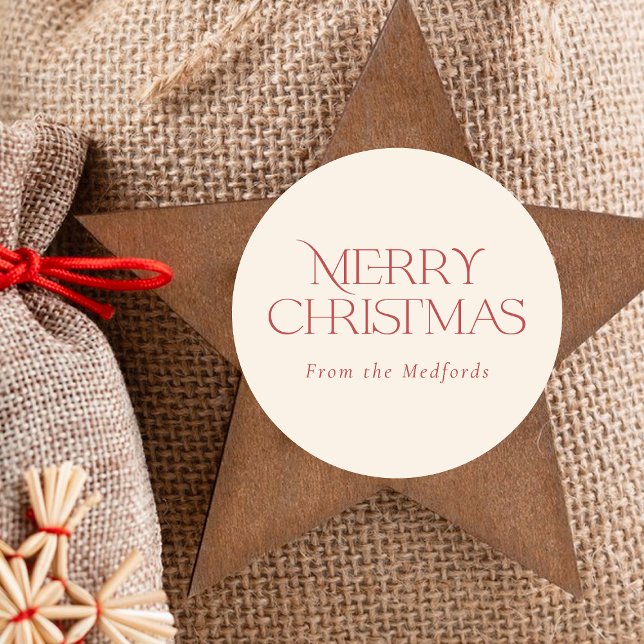 Einfach stilvoll frohe Weihnachten | Rotes Elfenbe Runder Aufkleber (Von Creator hochgeladen)