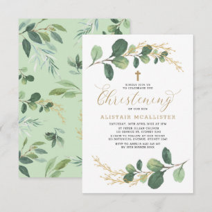 Einfach & stilvoll Watercolor Grüne Christening Einladung
