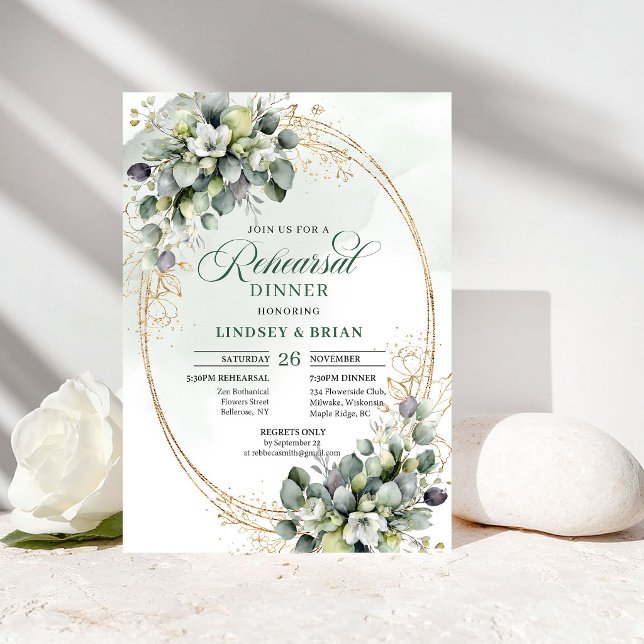 Einfach stilvolle Probe-Dinner Botanical Green  Einladung (Simply Stylish Rehearsal Dinner Botanical Green Gold)