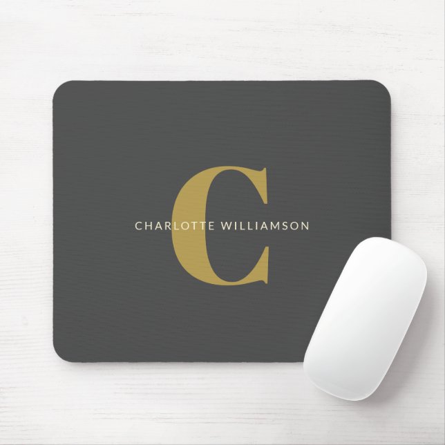 Einfach stilvoller Chic Monogram Name in Black Gol Mousepad (Mit Mouse)