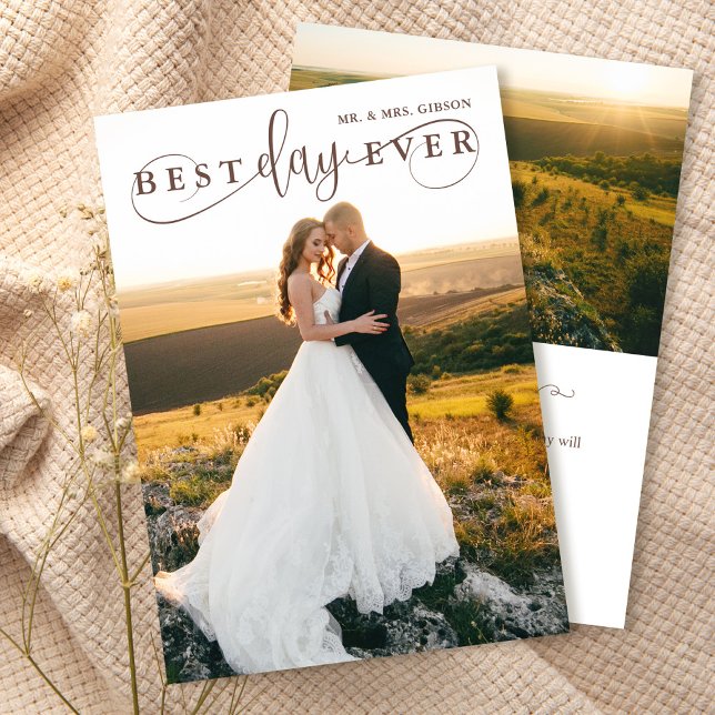 Einfach stilvolles Best Day Ever 2 Foto Dankeskarte (Von Creator hochgeladen)