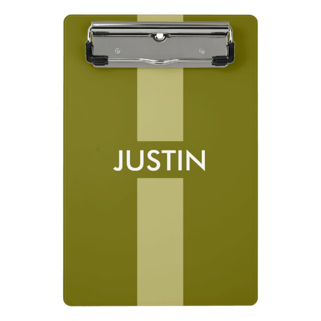 Einfach Streifen Oliven grün + Ihr Name / Ideen Mini Klemmbrett (Vorderseite)