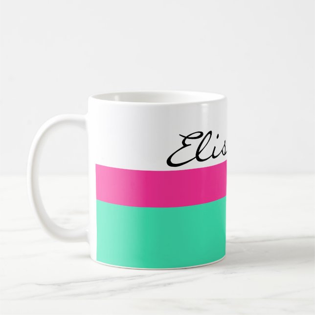 Einfach Streifen rosa Minze + Ihr Name / Ideen Tasse (Links)