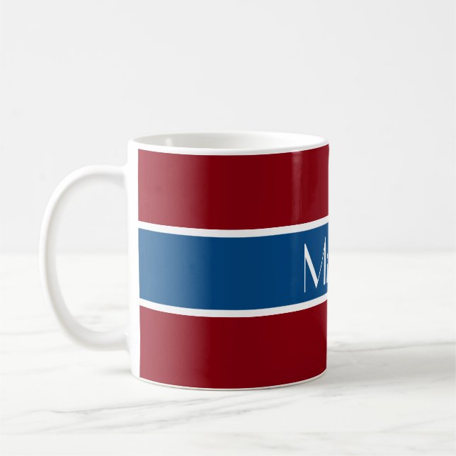 Einfach Stripes dunkelblau + Ihr Backgr. Name Tasse (Links)