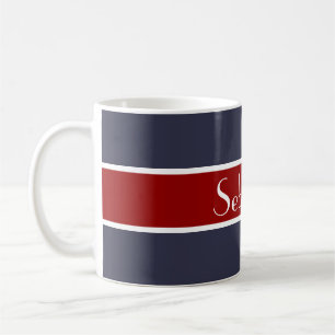 Einfach Stripes dunkelrot + Ihr Backgr. Name Tasse