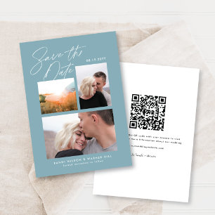 Einfach & Stylisch Blau Drei Fotos Handschriftlich Save The Date