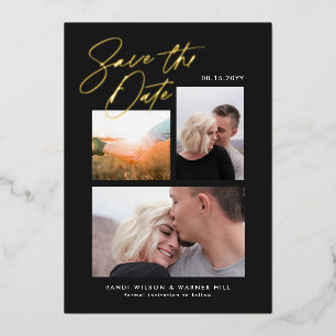 Einfach & Stylisch Drei-Fotos Hochzeitsankündigung Folieneinladung