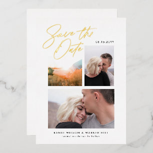 Einfach & Stylisch Drei Fotos Save-the-Date-Karte Folieneinladung