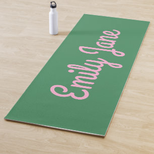 Einfach süße rosa und grüne Schrift personalisiert Yogamatte