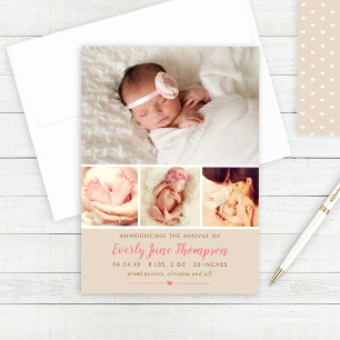 Einfach süße rustikale beige Baby-Mädchen Collage  Ankündigung