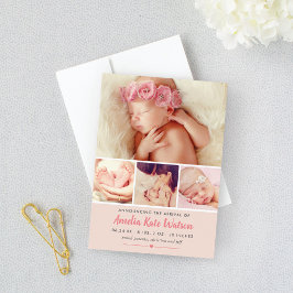 Einfach Sweet Blush Baby Girl Foto Collage Birth Ankündigung