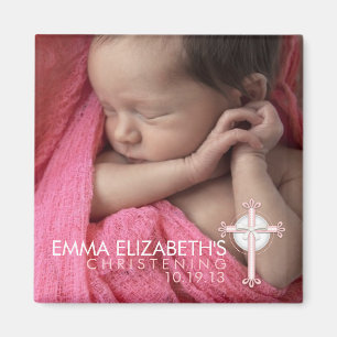 Einfach Sweet Cross Christening Foto Keepake Magnet