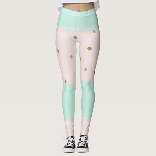 Einfach Sweet Peach Mint Gold Streifen Confetti Leggings (Vorderseite)