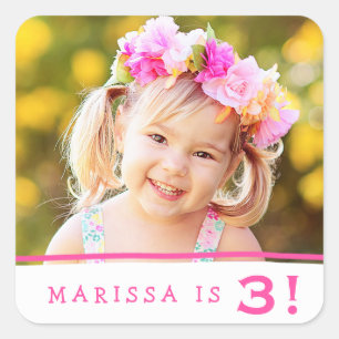 Einfach Sweet Personalisiert Foto Geburtstagsklebe Quadratischer Aufkleber
