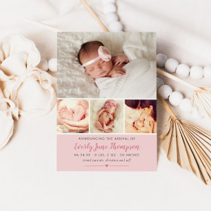 Einfach Sweet Pink Baby Girl Foto Collage Birth Ankündigung