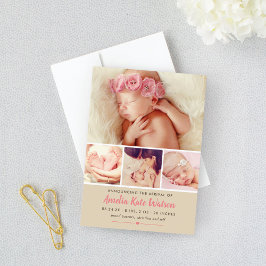 Einfach Sweet Pink Baby Girl Foto Collage Birth Ankündigung