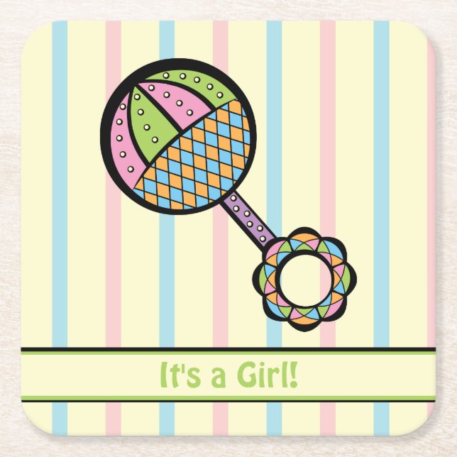 Einfach Sweet Rattle Baby Shower Paper Untersetzer (Vorderseite)